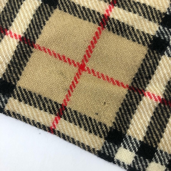 Vintage Burberry’s London Nova Check Plaid Tan Wool Fringe Scarf - Picture 12 of 16